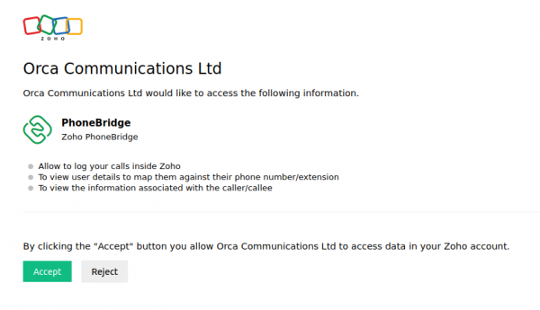zoho enable integration from orca